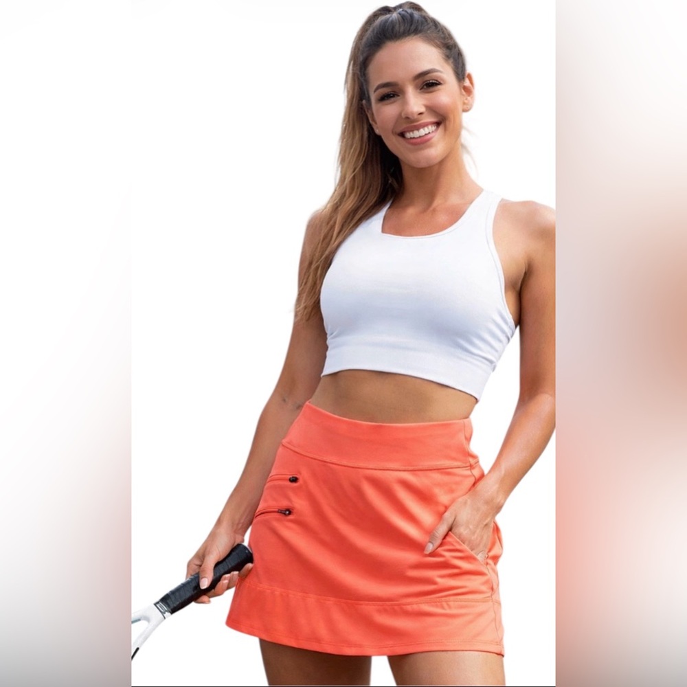 ATHLETA NEON ORANGE TENNIS SKORT WOMEN’S SIZE S ATHLETIC STRETCH SKIRT RUNNING